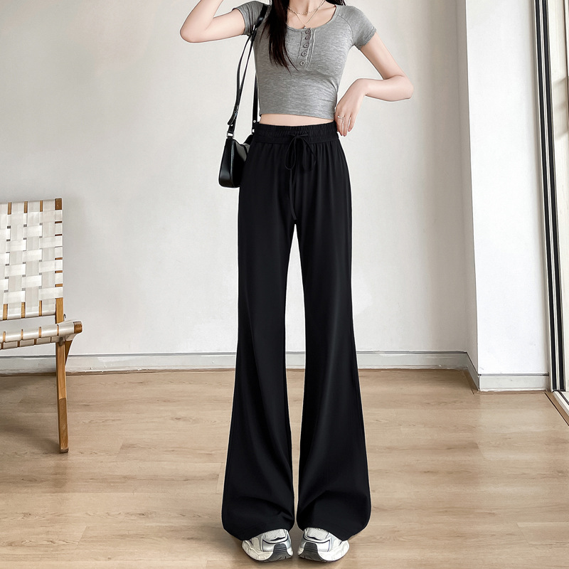 light gray micro flared pants women's summer thin 2025 new high waist wide leg horseshoe leisure sports pants 0519