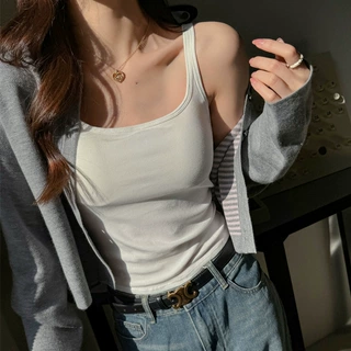 基础款带胸垫固定杯打底吊带小背心女内搭夏季修身显瘦螺纹上衣