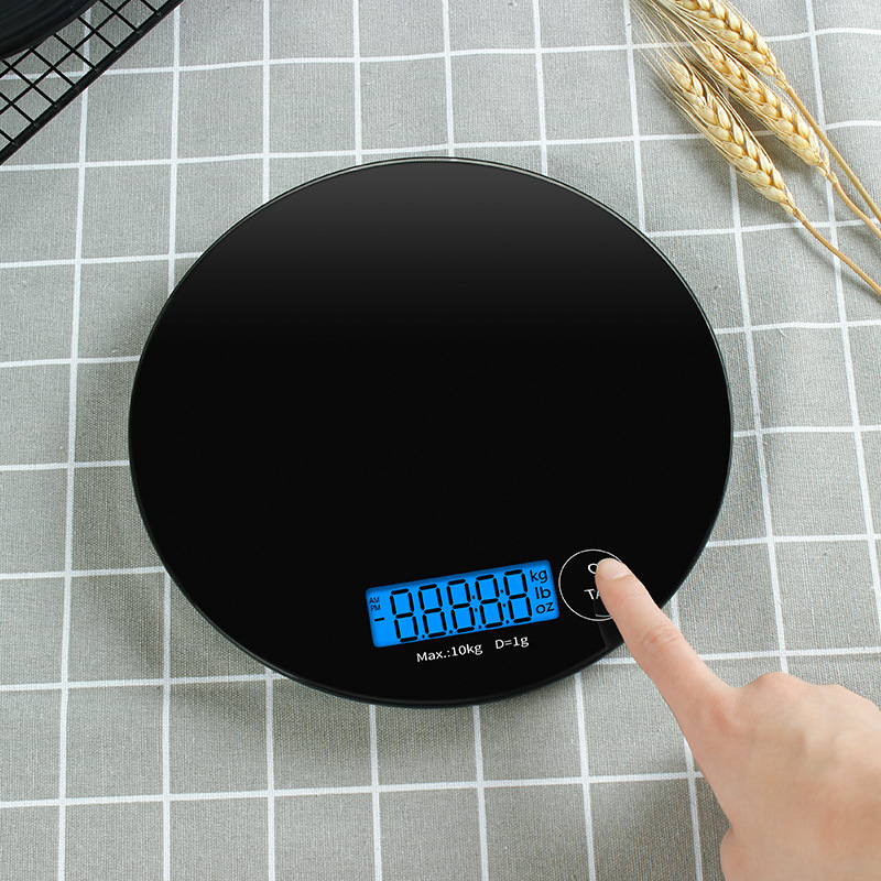 西立圆形钢化玻璃带时钟数字厨房电子称 烘焙秤 面包食品厨卫秤