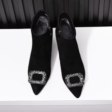 高跟瘦瘦靴子女2025年冬季新款法式水钻扣气质小踝靴方头细跟短靴