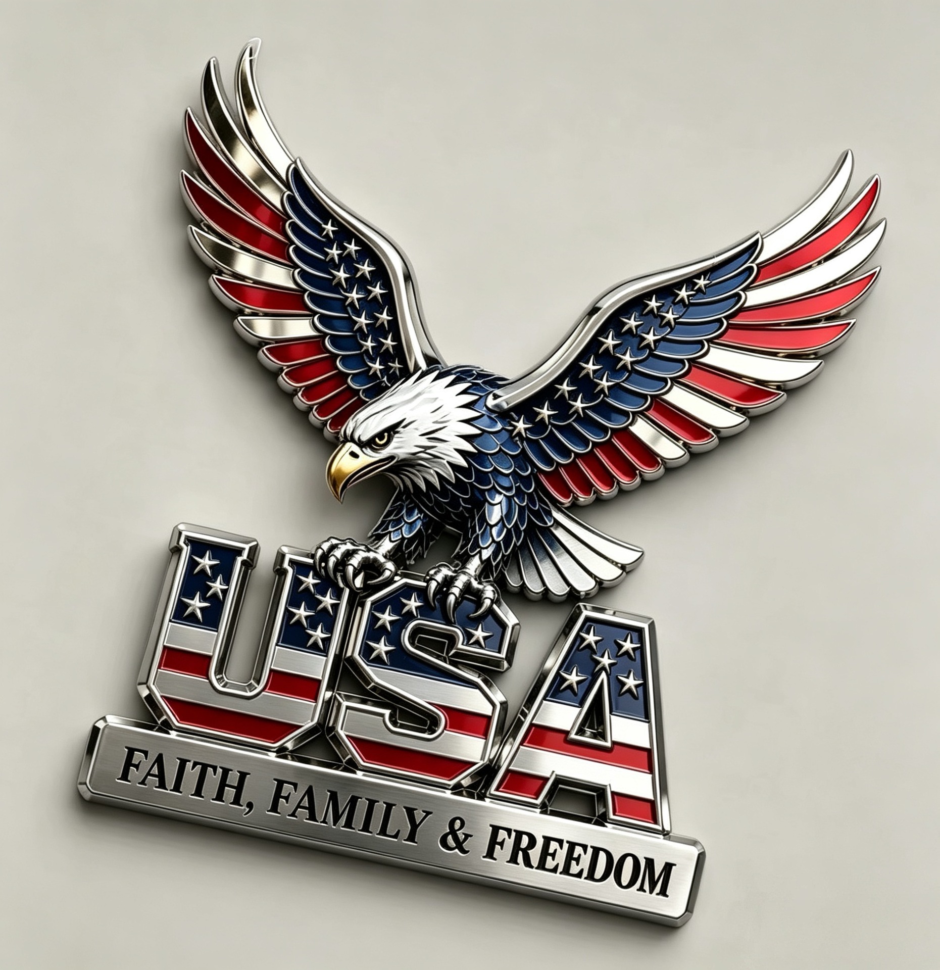 In Stock Usa Faith Family Emblem Metal American Eagle Car Sticker 3D White-Headed Eagle Car Decal