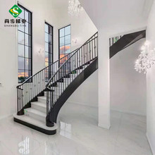 尚步梯业厂家定制生产铁艺护栏弧形楼梯实木扶手大理石踏板轻奢