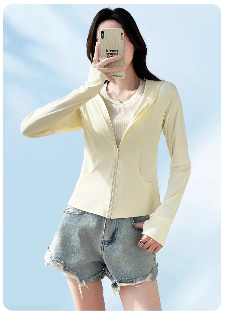 Áo chống nắng nữ mát lạnh sợi lụa, mỏng nhẹ chống tia UV, kiểu dáng ôm sát, phù hợp thể thao ngoài trời — bong bóng xanh chi tiết 32