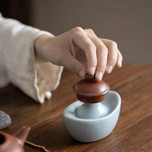 Ru Kiln Crackle Yuanbao Shelf Decor Tabletop Vintage Tea Set Ceramic Ornament Tea Pet Tea Ceremony Tea Play Azure Blue Tea Shelf Decor