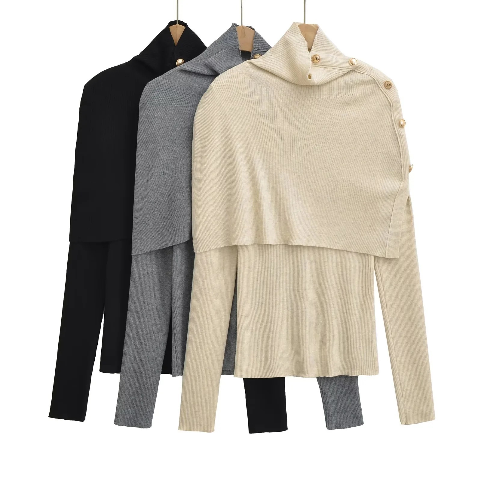 European and American Style New Hot Girl Two-Piece High-Neck Metal Button Knitwear Elegant Style Casual Slimming Top Aliexpress