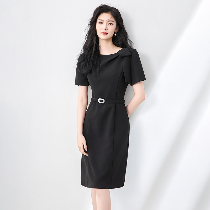 Váy liền dáng ôm body nữ phong cách sang trọng trang trí nơ — Màu đen