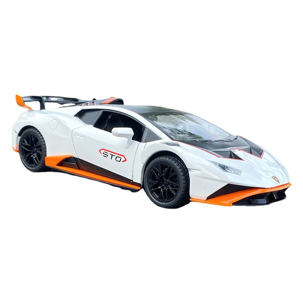1:24 Lanbo huracán STO modelo de coche de aleación de cuatro puertas de sonido y luz Tire hacia atrás niños niño juguete Chenghai generación al por mayor
