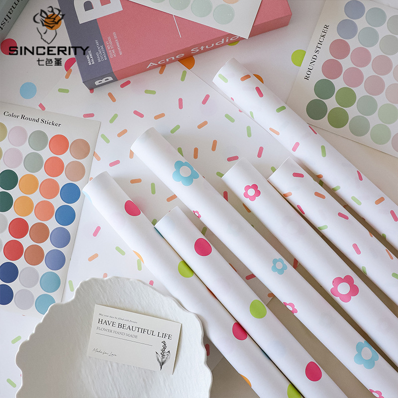 Qisejin nuevo producto papel de embalaje de lunares original ramo de flores material de papel de embalaje de flores regalo floral de bricolaje hecho a mano