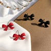 Red cute earrings with bow, simple and elegant design, internet celebrity, trend of season