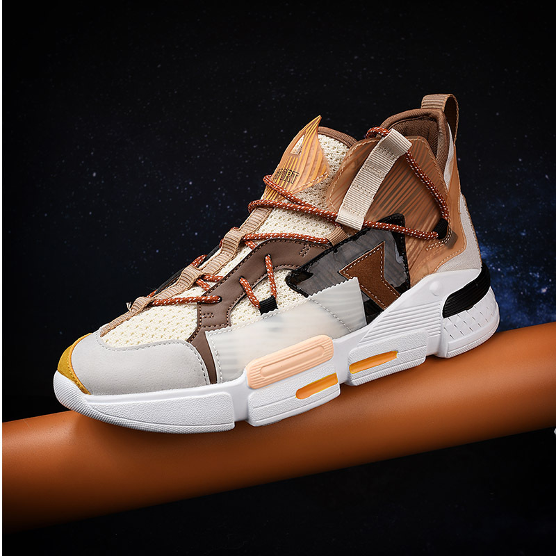 Summer Men's Trendy Size 46 Flykni Breathable Mesh High-top Sneakers Color-blocking Dad Casual Shoes_vogvips.com
