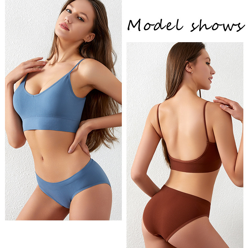 New European and American Bra Set Women's Beautiful Back Base Large Size Vest No Steel Ring Gathered Triangle Cup Underwear Panties
