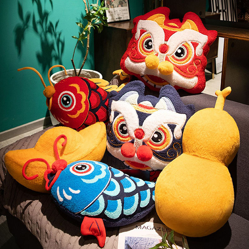 National Tide Lion Wake Pillow Chinese Festive Sofa Cushion Creative Chinese Style Cross Stitch Embroidery Wedding Pillow New