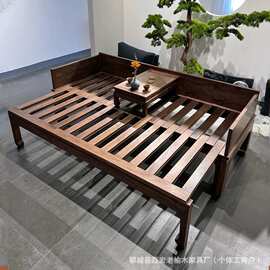老榆木罗汉床客厅沙发两用美人塌可伸缩实木沙发床酒店大堂贵妃塌