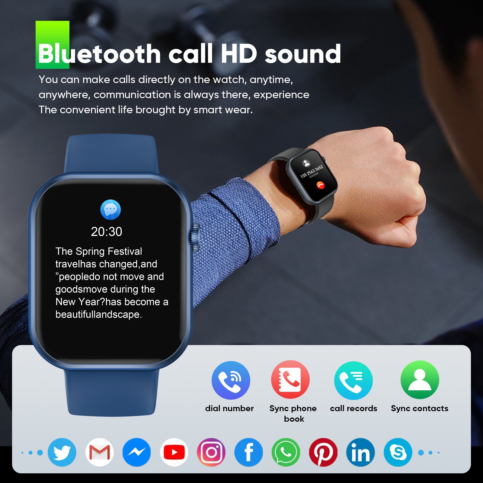 G20 smart Bluetooth call watch P45 same multi-sports heart rate monitoring deep waterproof foreign trade massive dial