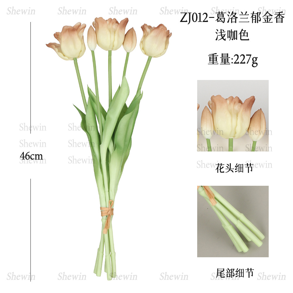 Flor de tulipanes Gloren suave PE silicona suave humectante sensación de 5 flores falsas de tulipanes de comercio exterior encontrar fábrica