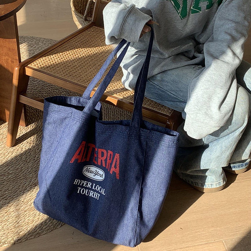 Bolso de hombro nuevo estilo casual versátil bolso denim Terber gran capacidad bolso tote nicho mochila bolso de lona