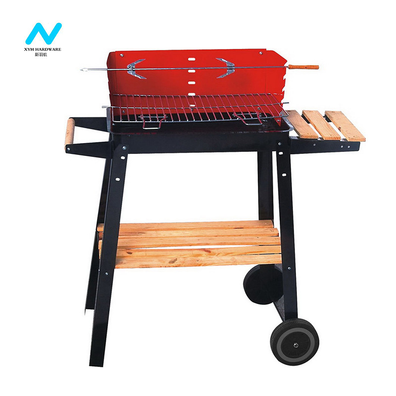 Fuente de la fábrica hogar cuadrado estufa de carbón barbacoa estufa con mesa de madera ajustable altura barbacoa estufa barbacoa parrilla