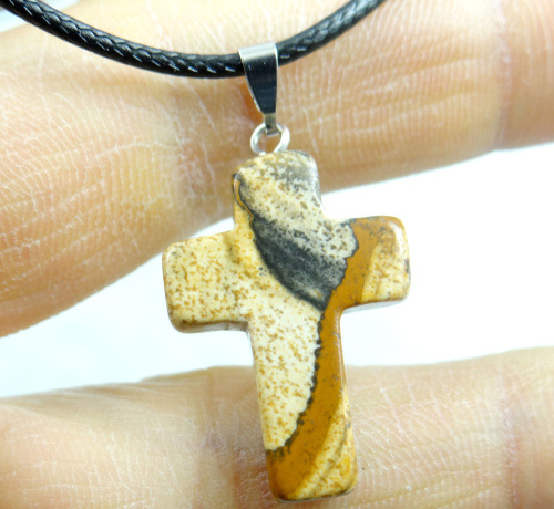 Comercio exterior caliente Piedra Natural Rosa cristal ágata piedra Cruz colgante collar accesorios DIY joyería que hace