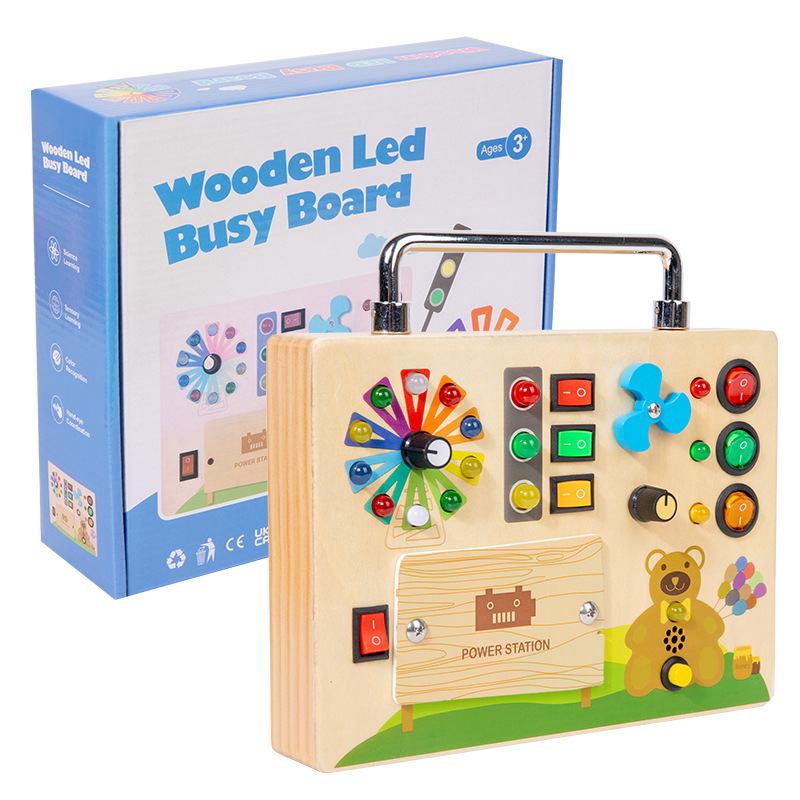 益智玩具木质新款LED灯忙碌块早教电源按钮红绿灯工具|undefined