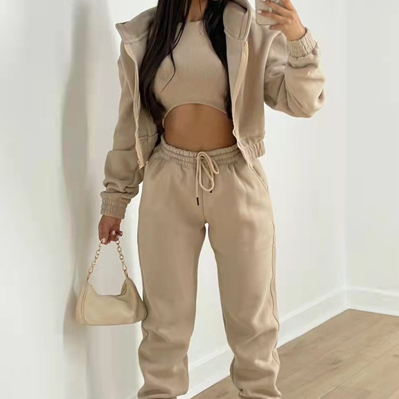 2026 New Spring Women's Clothing European And American Outfit Solid Color Hooded Sweatshirt Casual Fashion Sports Set_ecoleips.com