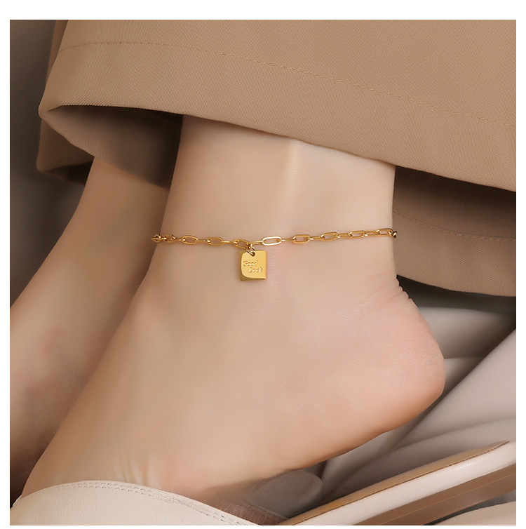 Minimalist New Chilled Style Niche Design Korean Instagram Trend Famous Retro Lucky Square Charm Anklet for Women