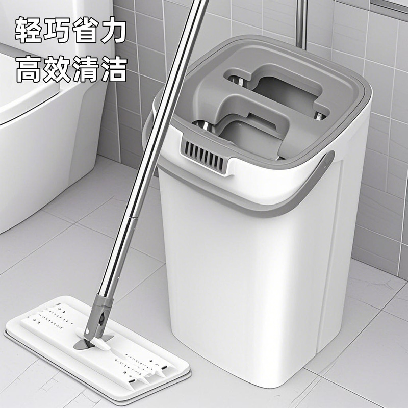 Mop for Home Use, One-Step Clean, Hands-Free, Thickened Mop, Dual-Use for Dry and Wet, with Bucket Set, Lazy Flat Mop