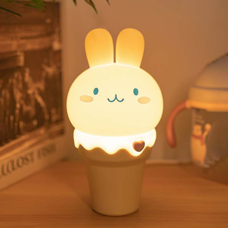 Ice cream rabbit silicon glue night pattern lighting atmosphere, peripheral bedroom bedside night light USB charging accompany sleeping creative gift