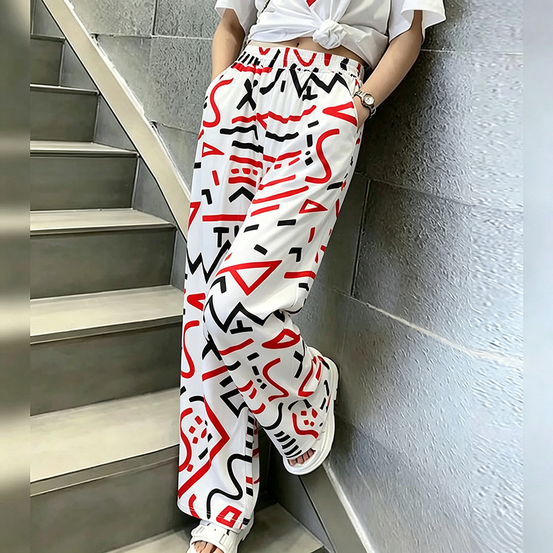 New Digital Full-Print Casual Pants for Women, Comfortable and Versatile, 2025 Spring/Summer Japanese Style Trendy Straight-Leg Pants