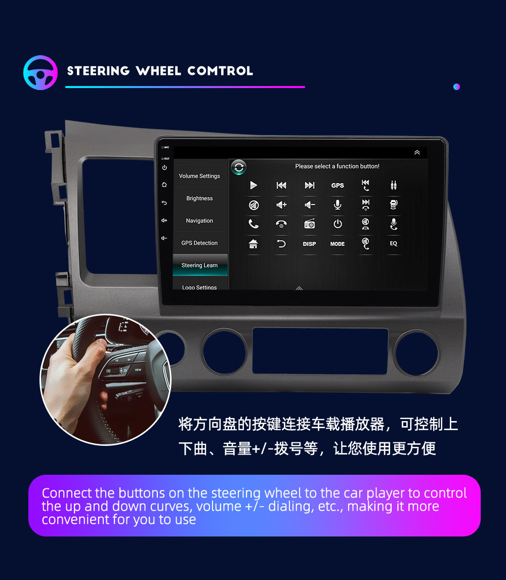 Suitable for Honda 06-12 Old Civic Large-Screen Car Smart Gps Navigation 10.1 High-Definition Driving and Reversing Record