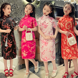 Children girls chinese qipao dres retro cheongsam model show Princess dress for kids baby chinese style new year birthday celebration tang suit