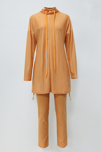 Full Enclosure Hot Spring Underwater Split Beach Swimsuit with Conservative Long Pants and Hooded Top Two-Piece Set