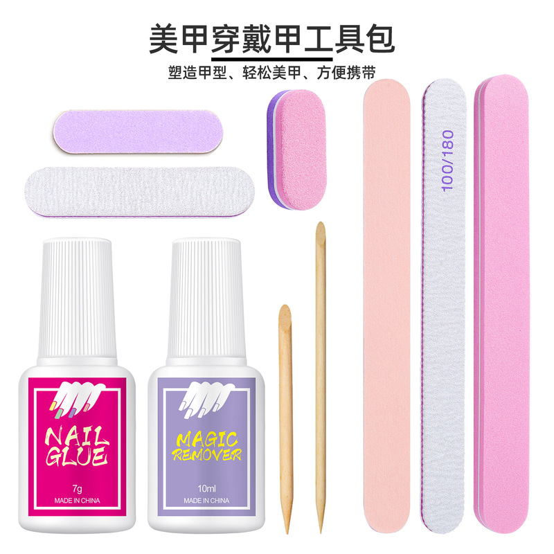 Manicure Tool Kit Glue Set Portable Manicure Tool Stickers Rubbing Stick Wooden Stick Glue Remover Material Package Wholesale