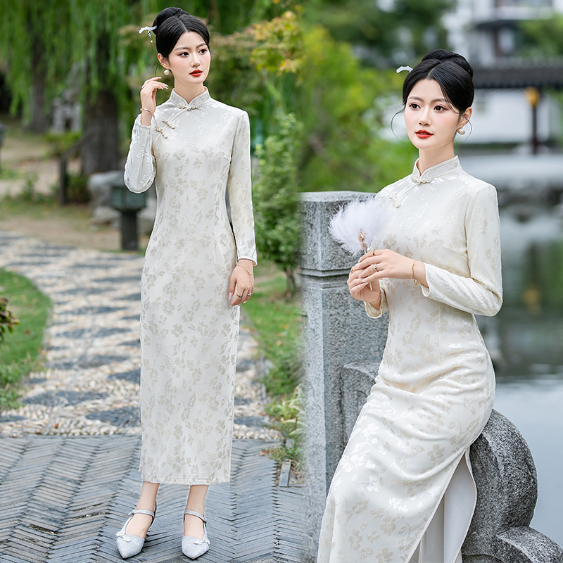 붉은 청삼 신부 결혼식 파티 원피스 슬림핏 높은 허리 중간 원피스 기지 원피스 중년 여성 원피스