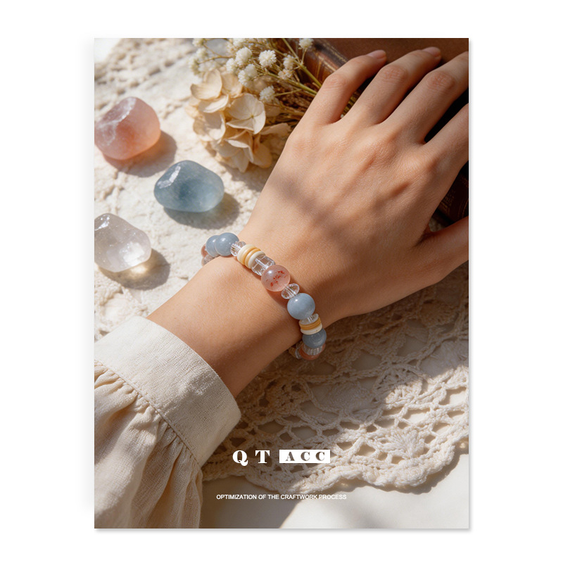 Nuevas vacaciones de estilo chino en el mar primavera goma roja flores de cristal blanco conchas de anabavia piedra natural pulsera de cuentas pulsera mujer