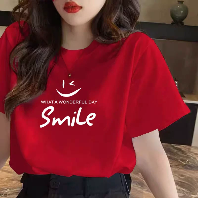 Год Зодиака 2025, новогодняя праздничная большая красная футболка, женская свободная универсальная футболка с круглым вырезом и короткими рукавами, трендовый топ