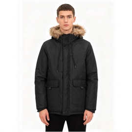 Man jacket 男生秋冬纯色连帽拉链棉衣防风防水毛领外套派克服