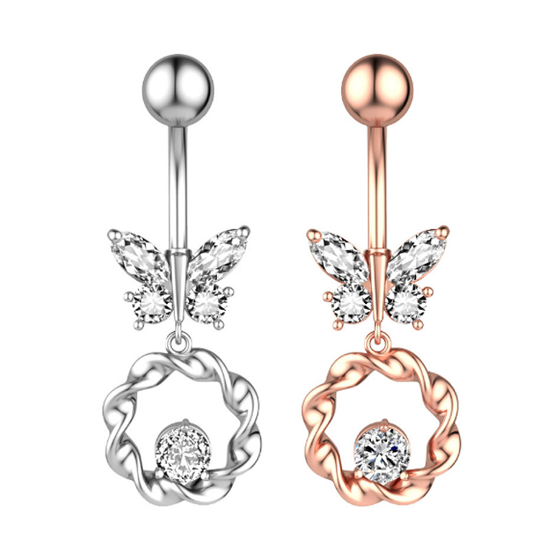 Butterfly Zircon Belly Button Ring Belly Button Nail Piercing Jewelry display picture 2