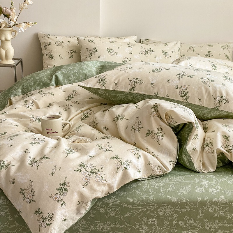 Small fresh cotton four-piece set wholesale 40 cotton bedding four-piece bed sheet bedding quilt cover pillow cover