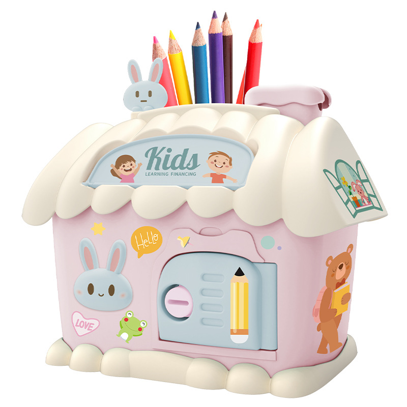 Casa hucha juguete con luz clave hucha niños papelería caja de almacenamiento conejo decoración regalo de cumpleaños