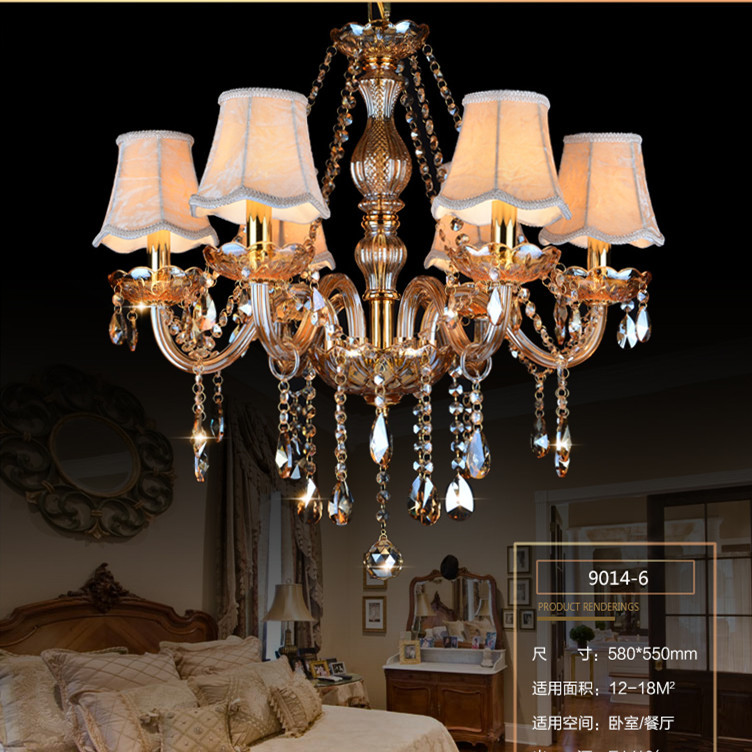 Lámpara de cristal ámbar dorado europea sala de estar dormitorio comedor ingeniería de iluminación simple atmósfera creativa vela Zhongshan