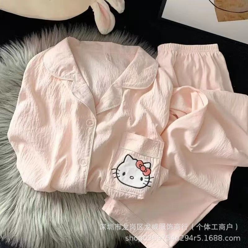 Japanese-Style Spring and Autumn Pajamas for Women, New Youthful Small Lapel Long-Sleeve Long Pants Casual Loungewear Two-Piece Set