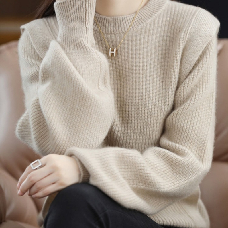 秋冬新款假两件羊毛衫毛衣女圆领宽松加大加厚气质针织羊绒衫上衣