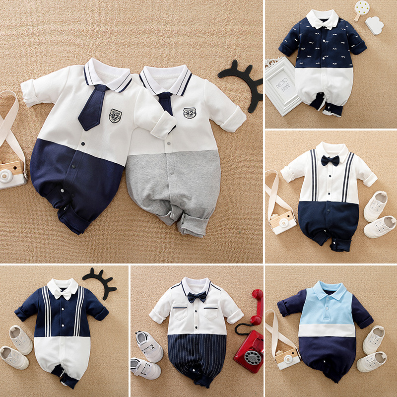 2021新款婴儿绅士连体衣背带领结款新生儿衣服男宝宝周岁百天礼服