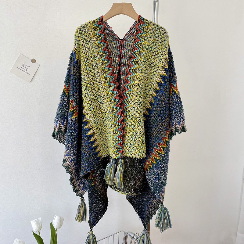 Xu Hongdou mismo estilo Yunnan Lijiang fotografía de viaje estilo étnico chal de punto de las mujeres bufanda exterior capa