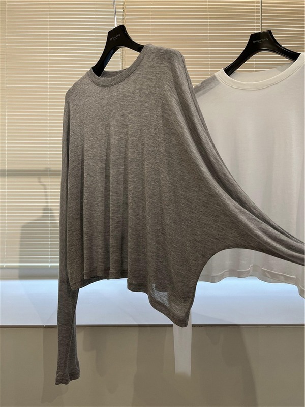 氷糸マスクtシャツ女性夏軽薄通気天糸上着ゆるい怠惰な丸首長袖日焼け止めブラウス|undefined