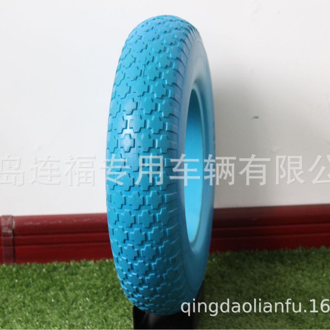 供应外贸3.50-8PU蓝色胶圈 宝石花外胎 手推车轮胎 欢迎洽谈