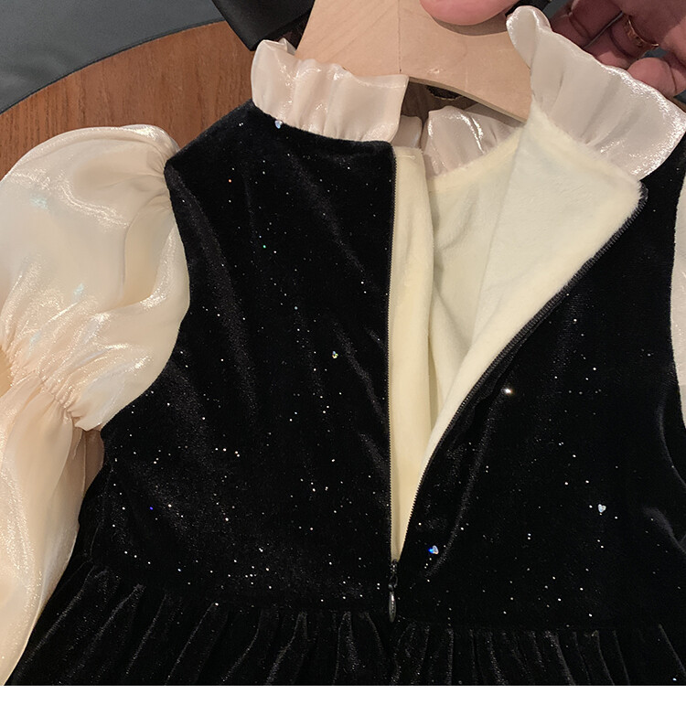 Girls' Spring and Autumn Long sleeved High end 2023 Western style Hepburn Small Fragrance Bow Bubble Sleeve Dress_voghion.com