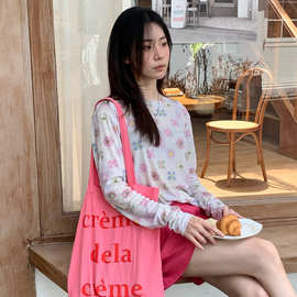 四季青女装2026春新款设计感小众花微透长袖T恤女显瘦打底衫上衣