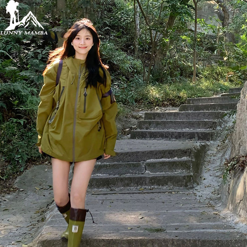 駱駝LNCAMEL 山系戶外衝鋒衣女寬鬆徒步旅遊休閒運動三防水外套男