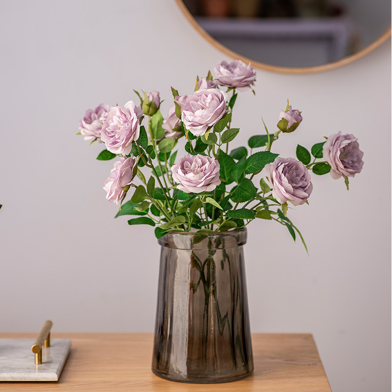 Single artificial flower arrangement for living room decoration, dried flower art, wedding celebration, plastic imitation roses, silk peony bouquets